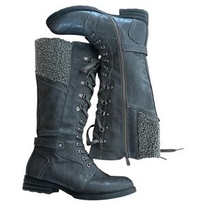 Patrizia Spring Step Snowball Tall Boots Gray Faux Fur Lined Lace Up EU40 US9